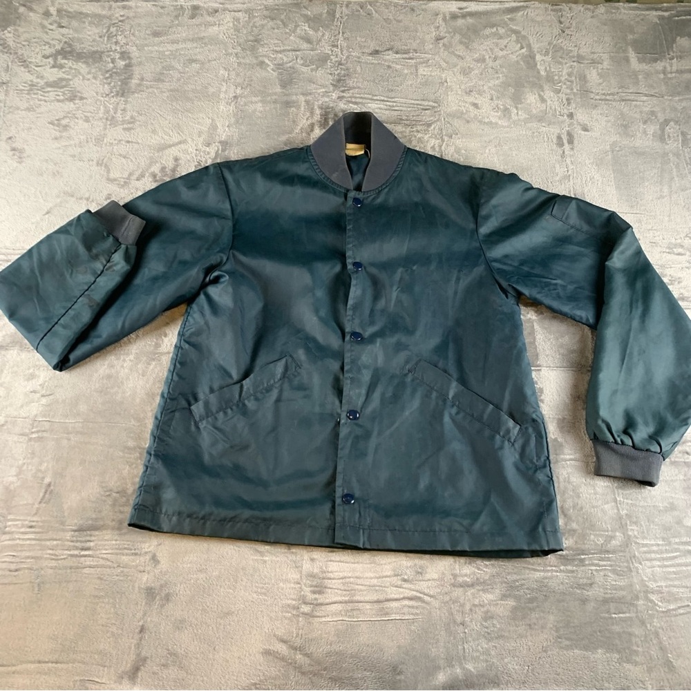 True Vintage Jacket Windbreaker Back Graphic Fire Truck  Snaps Mens M Flaws Blue - Picture 9 of 16